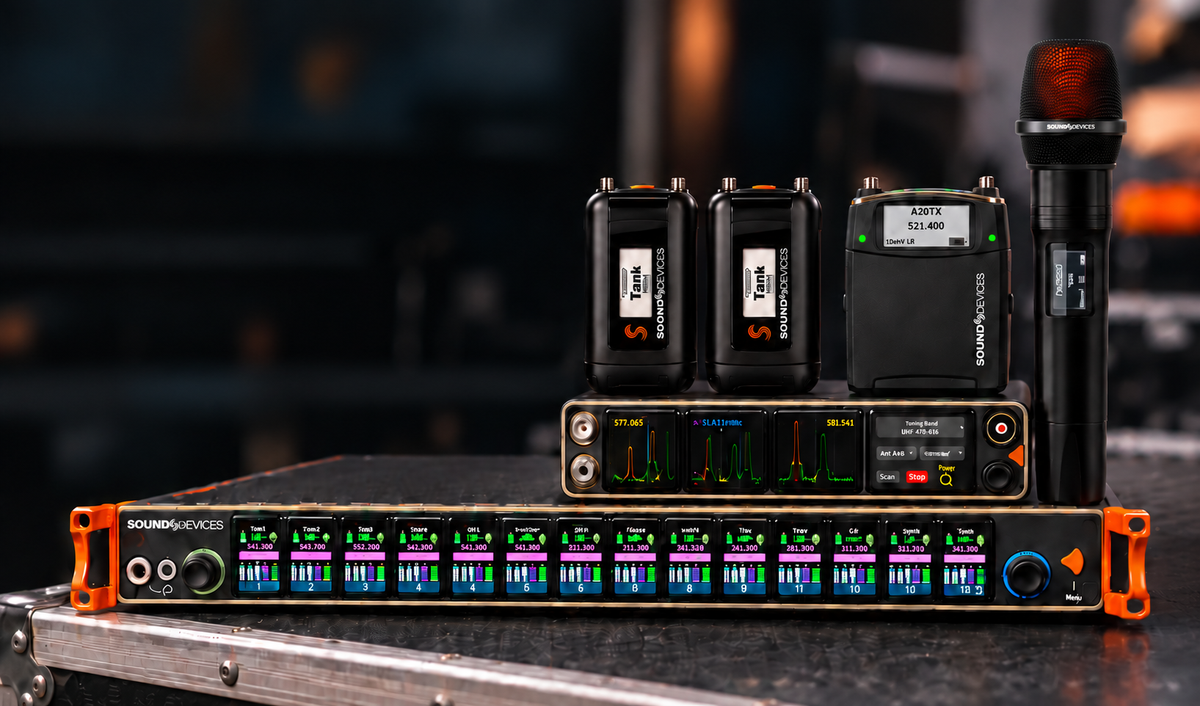 Sound Devices Astral equipment arranged on a road case