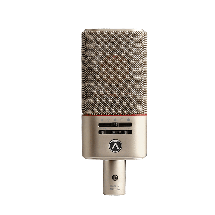 Austrian Audio OC818 silver condenser microphone — front view